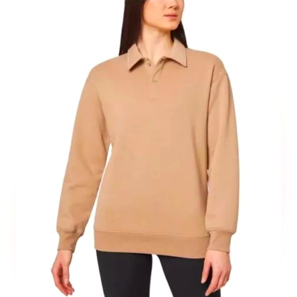 Mondetta Ladies' Collared Fleece Pullover, Natural, Size S - Picture 1 of 3